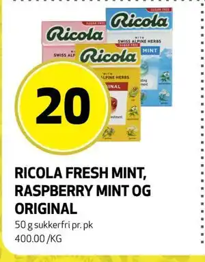 Bunnpris RICOLA FRESH MINT, RASPBERRY MINT OG ORIGINAL tilbud