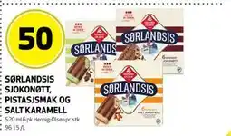 Bunnpris SØRLANDSIS SJOKONØTT, PISTASJSMAK OG SALT KARAMELL tilbud