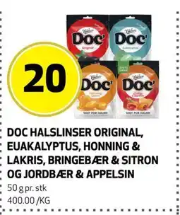 Bunnpris DOC HALSLINSER ORIGINAL, EUAKALYPTUS, HONNING & LAKRIS, BRINGEBÆR & SITRON OG JORDBÆR & APPELSIN tilbud