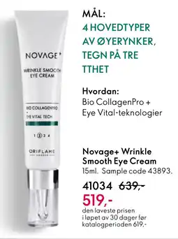 Oriflame Novage+ Wrinkle Smooth Eye Cream tilbud