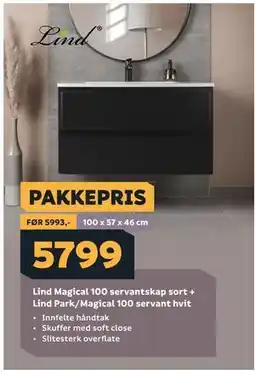 Megaflis Lind Magical 100 servantskap sort + Lind Park/Magical 100 servant hvit tilbud