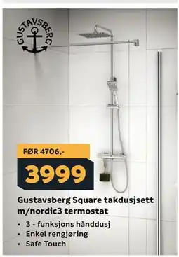 Megaflis Gustavsberg Square takdusjsett m/nordic3 termostat tilbud