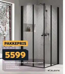 Megaflis Celeste MH200 leddet dusjdør sort høyre + venstre tilbud