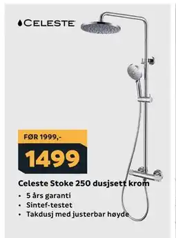 Megaflis Celeste Stoke 250 dusjsett krom tilbud