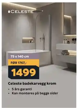 Megaflis Celeste badekarvegg krom tilbud