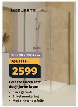 Megaflis Celeste Lucca rett dusjhjørne krom tilbud