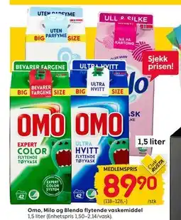 Rusta Omo, Milo og Blenda flytende vaskemiddel, Medlemspris tilbud