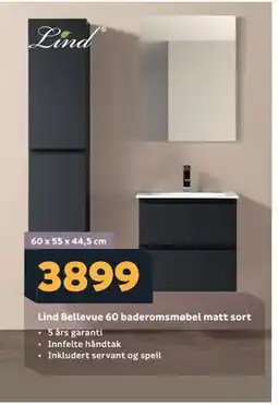 Megaflis Lind Bellevue 60 baderomsmøbel matt sort tilbud