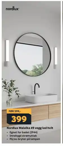 Megaflis Nordlux Malaika 49 vegg led hvit tilbud