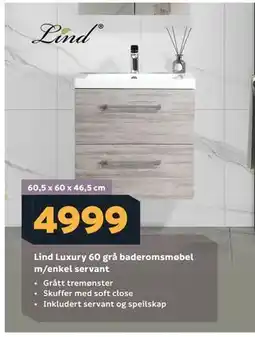 Megaflis Lind Luxury 60 grå baderomsmøbel m/enkel servant tilbud