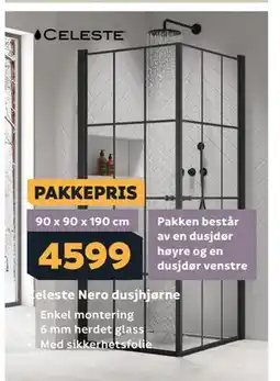 Megaflis Celeste Nero dusjhjørne tilbud