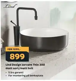 Megaflis Lind Design servant Thin 300 matt sort/matt hvit tilbud