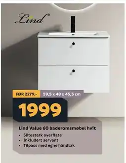 Megaflis Lind Value 60 baderomsmøbel hvit tilbud