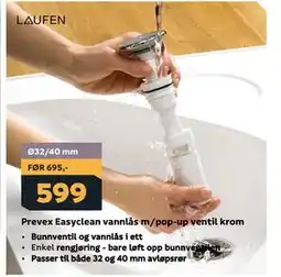 Megaflis Prevex Easyclean vannlås m/pop-up ventil krom tilbud