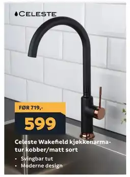 Megaflis Celeste Wakefield kjøkkenarmatur kobber/matt sort tilbud