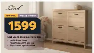 Megaflis Lind Leona skoskap eik 4 dører tilbud