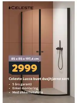 Megaflis Celeste Lucca buet dusjhjørne sort tilbud