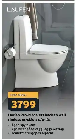 Megaflis Laufen Pro-N toalett back to wall rimless m/skjult s/p-lås tilbud