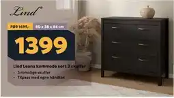 Megaflis Lind Leona kommode sort 3 skuffer tilbud