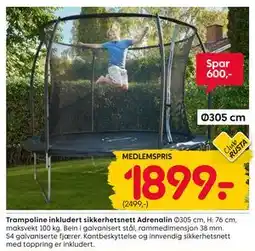 Rusta Trampoline inkludert sikkerhetsnett Adrenalin, Medlemspris tilbud