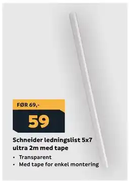 Megaflis Schneider ledningslist 5x7 ultra 2m med tape tilbud