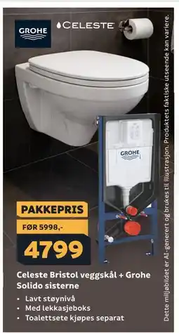 Megaflis Celeste Bristol veggskål + Grohe Solido sisterne tilbud