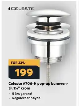 Megaflis Celeste A706-H pop-up bunnventil 1¼” krom tilbud