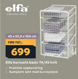 Megaflis Elfa kurvsett basic 74/45 hvit tilbud