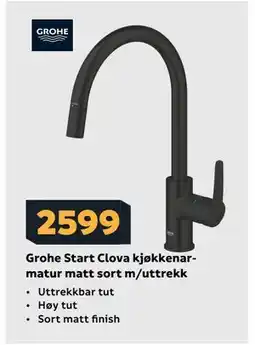 Megaflis Grohe Start Clova kjøkkenarmatur matt sort m/uttrekk tilbud