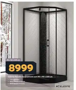 Megaflis Celeste Novello dusjkabinett sort 90 x 90 x 205 cm tilbud