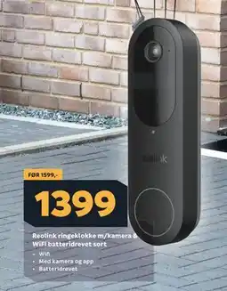 Megaflis Reolink ringeklokke m/kamera & WiFi batteridrevet sort tilbud