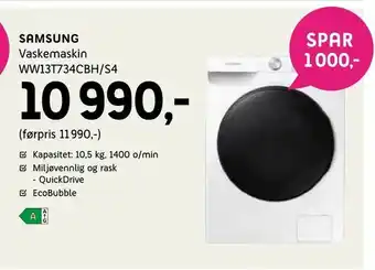 ELON Samsung Vaskemaskin WW13T734CBH/S4 tilbud