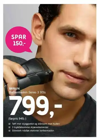 ELON Braun Barbermaskin Series 3 301s tilbud