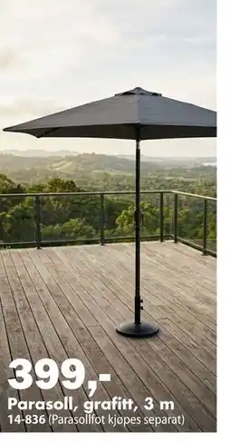 Biltema Parasoll, grafitt, 3 m tilbud