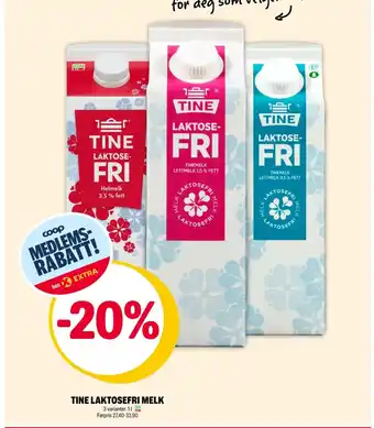 Coop Extra Tine laktosefri melk tilbud