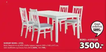 JYSK Nordby bord + stol tilbud