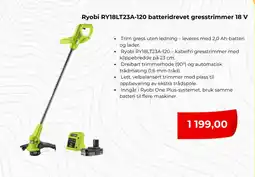 Clas Ohlson Ryobi RY18LT23A-120 batteridrevet gresstrimmer 18 V tilbud