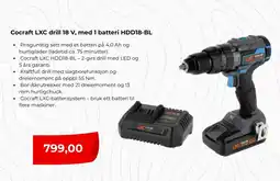 Clas Ohlson Cocraft LXC drill 18 V, med 1 batteri HDD18-BL tilbud