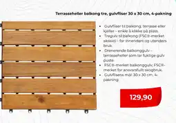 Clas Ohlson Terrasseheller balkong tre, gulvfliser 30 x 30 cm, 4-pakning tilbud