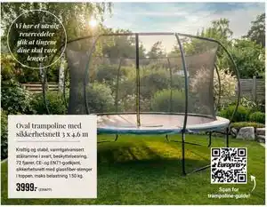 Oval trampoline med sikkerhetsnett 3 x 4,6 m