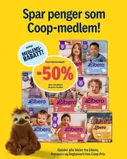 Coop Prix Gjelder alle bleier fra Libero, Pampers og Änglamark hos Coop Prix tilbud