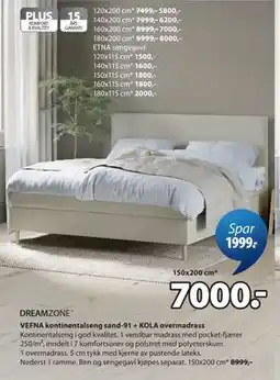 JYSK VEFNA kontinentalseng sand-91 + KOLA overmadrass tilbud