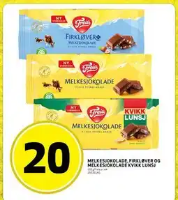 Bunnpris MELKESJOKOLADE, FIRKLØVER OG MELKESJOKOLADE KVIKK LUNSJ tilbud