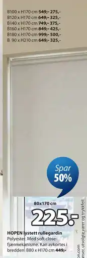 JYSK HOPEN lystett rullegardin tilbud
