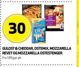 Bunnpris GULOST & CHEDDAR, OSTEMIX, MOZZARELLA REVET OG MOZZARELLA OSTESTENGER tilbud