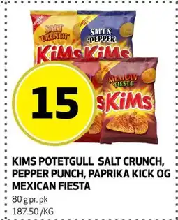 Bunnpris KIMS POTETGULL SALT CRUNCH, PEPPER PUNCH, PAPRIKA KICK OG MEXICAN FIESTA tilbud