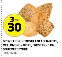Bunnpris GROVE FROKOSTBRØD, FOCACCIABRIKS, MELLOMGROV BRIKS, FRØSTYKKE OG GOURMETSTYKKE tilbud