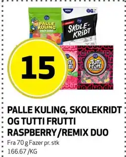 Bunnpris PALLE KULING, SKOLEKRIDT OG TUTTI FRUTTI RASPBERRY/REMIX DUO tilbud
