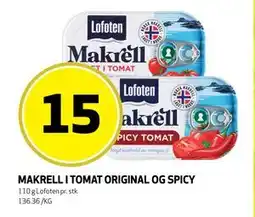 Bunnpris MAKRELL I TOMAT ORIGINAL OG SPICY tilbud