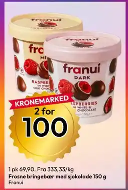 Gigaboks Frosne bringebær med sjokolade 150 g tilbud